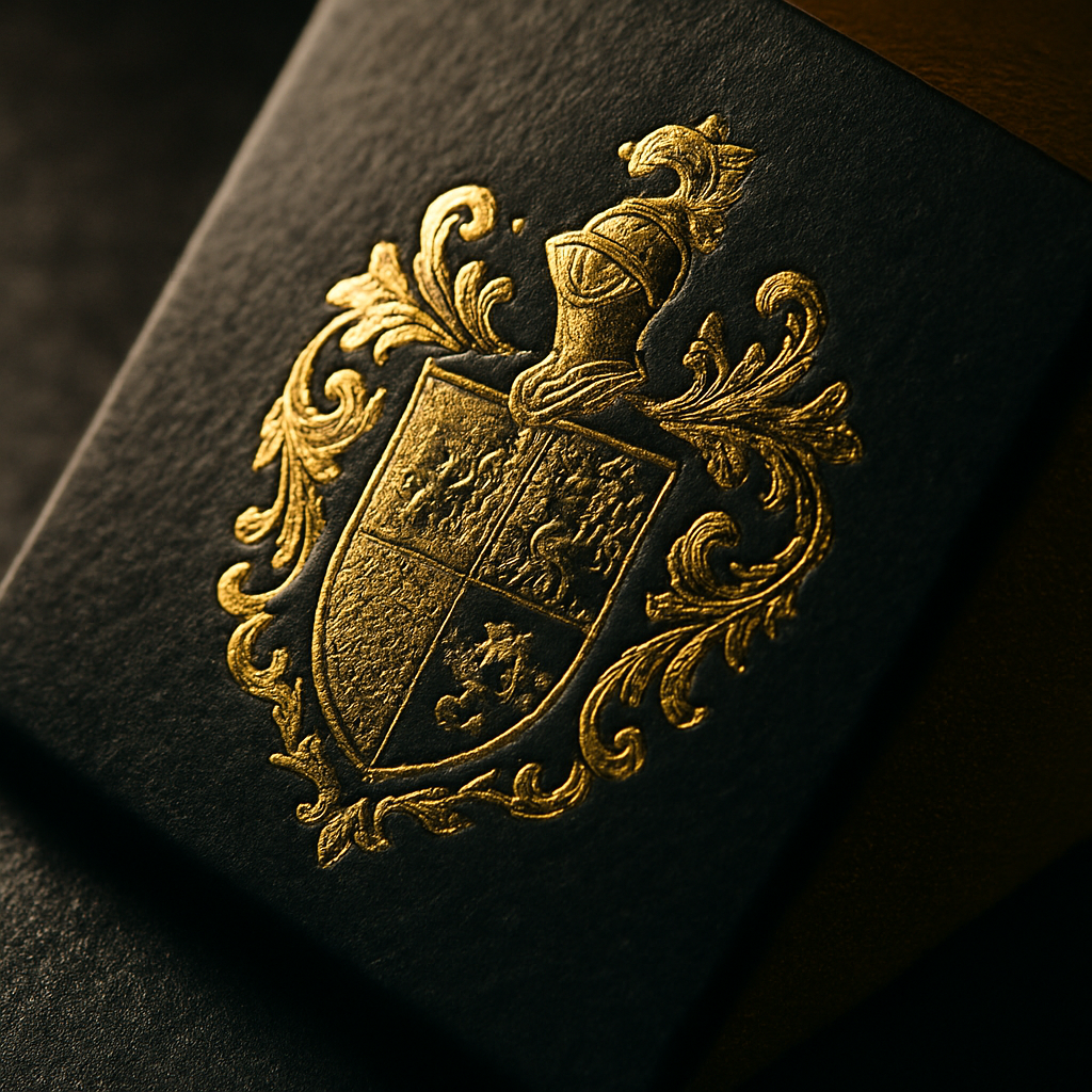 Close-up of a folding carton with gold foil and embossed logo