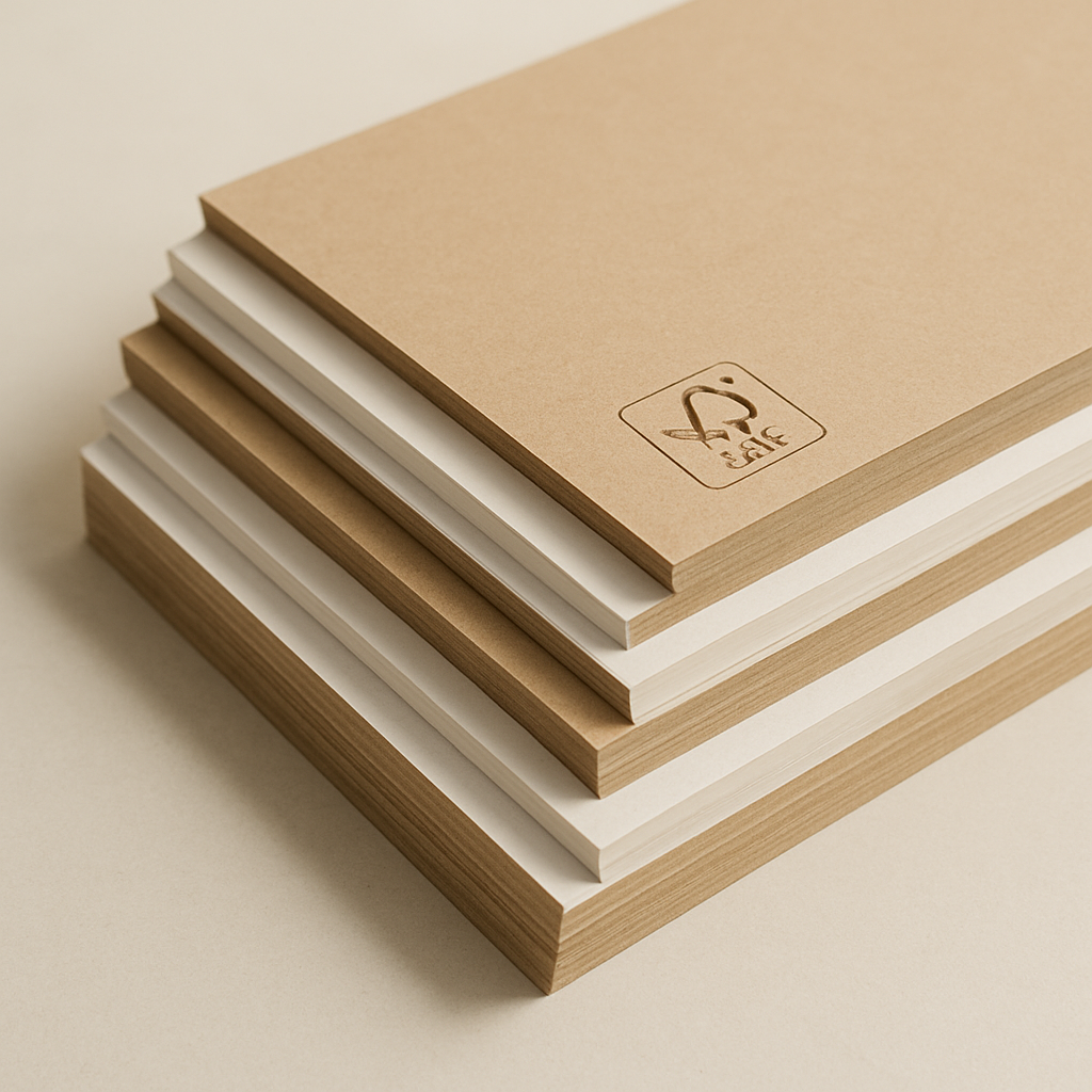 Stack of FSC-certified paperboard sheets